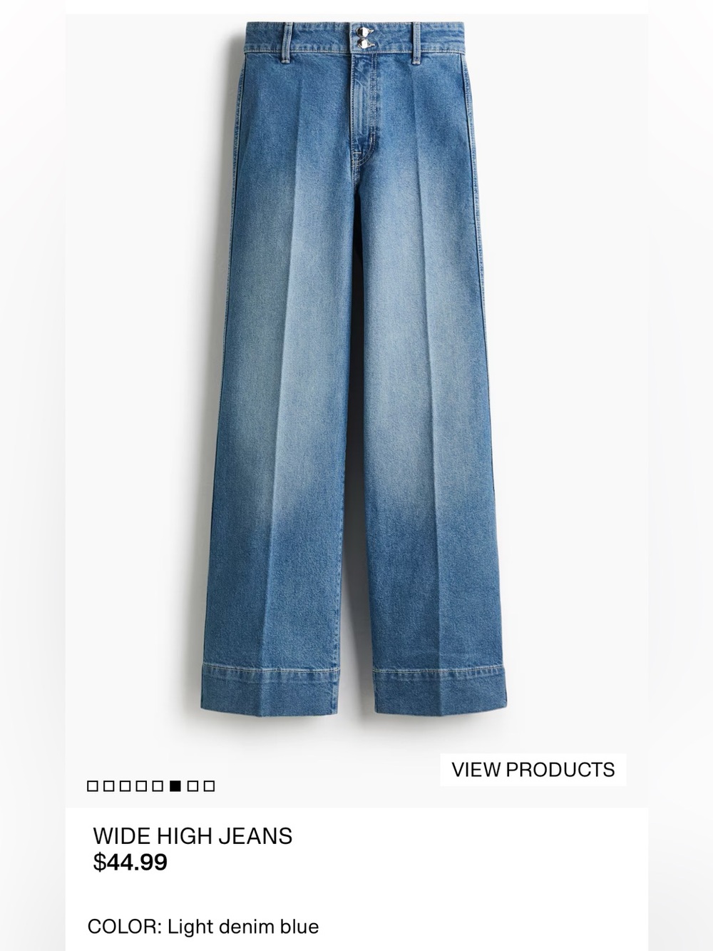NWT H&M Wide High Jeans Light Blue Wash Size 6 / EUR 38